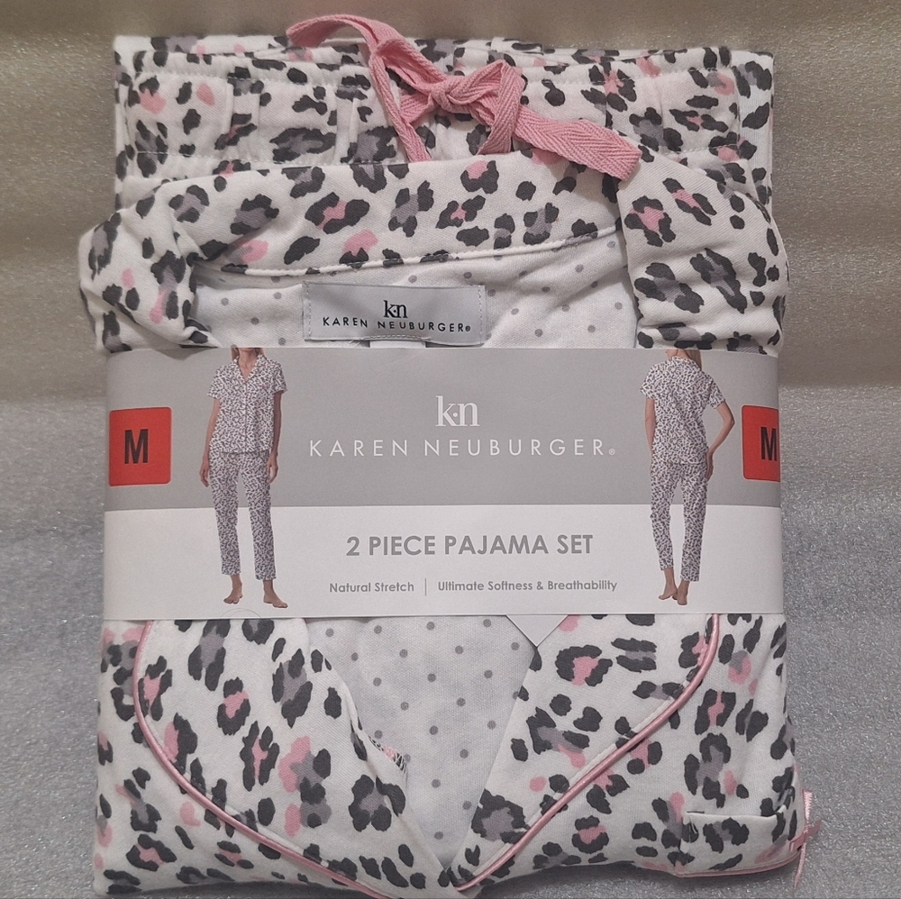 Karen Neuburger White and Pink Leopard Pajama Set